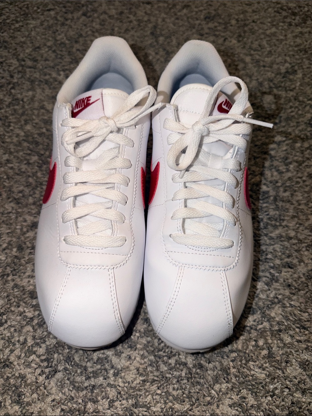 Nike Cortez White Leather Sneakers with Red Swoosh and Blue Insole - Picture 3 of 6